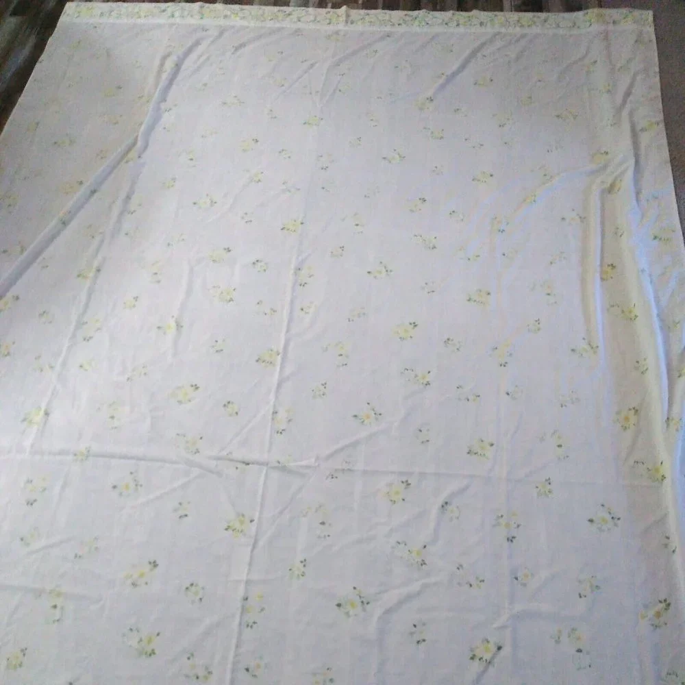 Morgan Jones Vintage Double Flat Sheet Muslin White Daisy Lace Trim 93 X 78